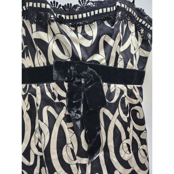 Nanette Lepore Womens Sleeveless Bustier Top Sz 8 Black Ivory Silk Blend Printed - Picture 2 of 9